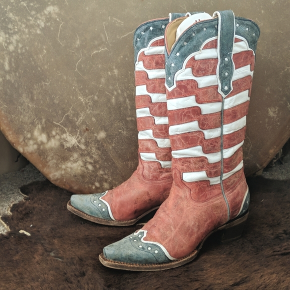 CORRAL A2515 ladies leather American Flag USA western cowboy boots snip toe sz 6 - Picture 2 of 15
